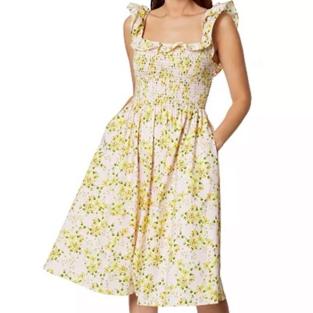 New without tag- BCBG Yellow Floral Midi Dress